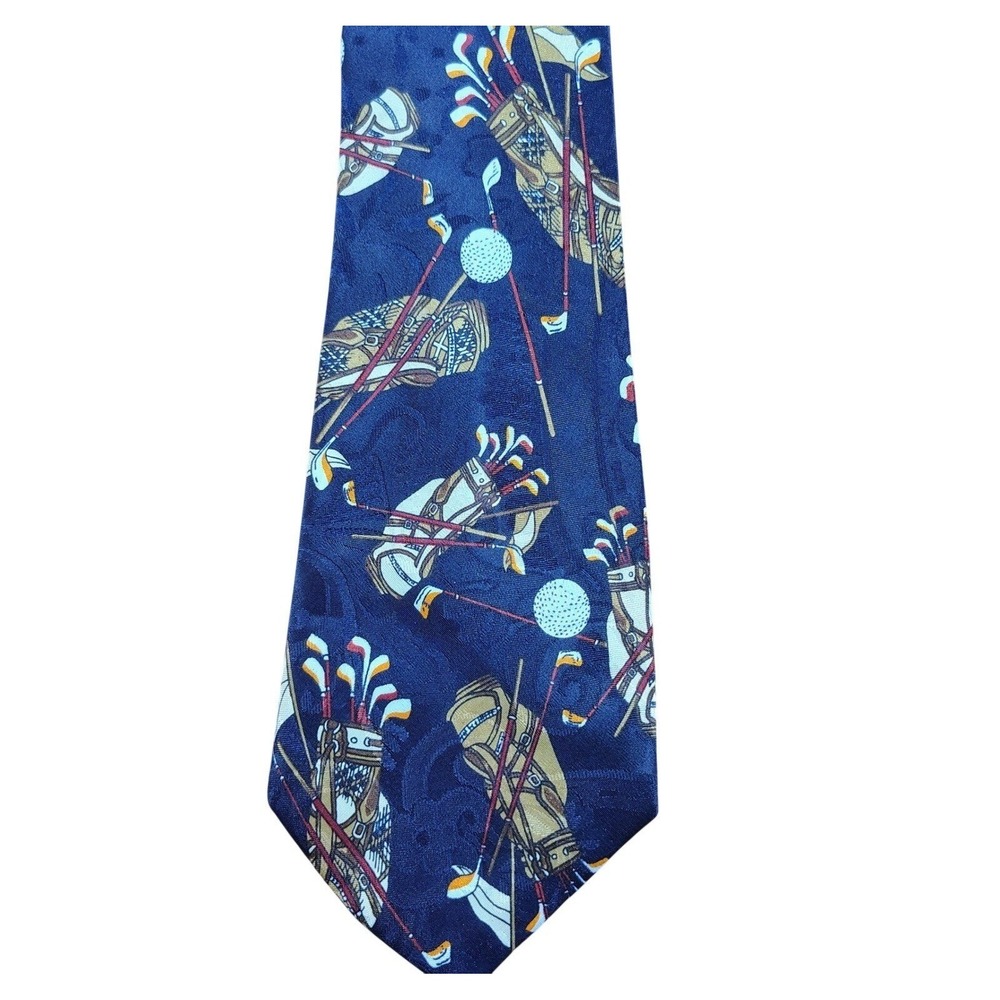 Renaissance Mens Navy Blue Golf Novelty Print Handmade Necktie preppy ball